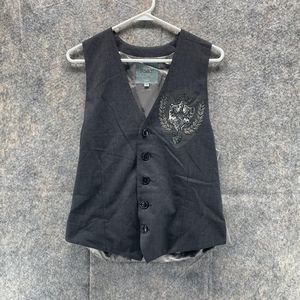 Roar Vest Men Medium Grey Pinstriped Cross Embroidered Sleeveless Steampunk
